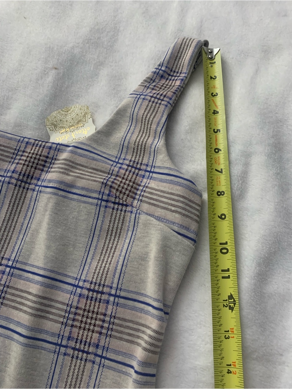 Altar’d State NWT Plaid Square-Neck Pinafore Dress in Light Gray, Blue & Pink L - Picture 12 of 16